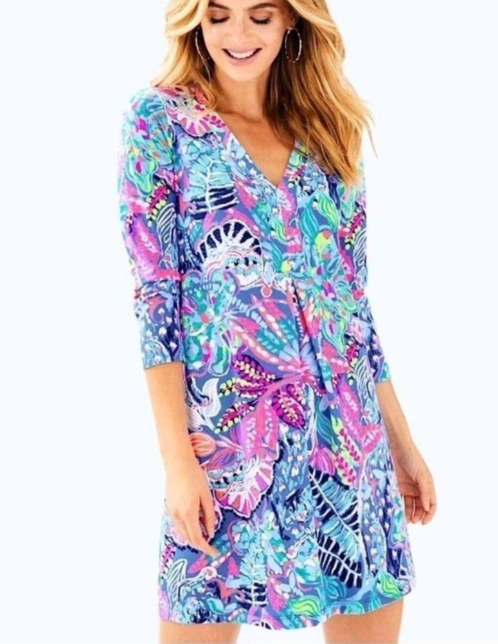 Lilly Pulitzer 3/4 Long Sleeve Amina Multi Neon Print Dress Wm Size XS